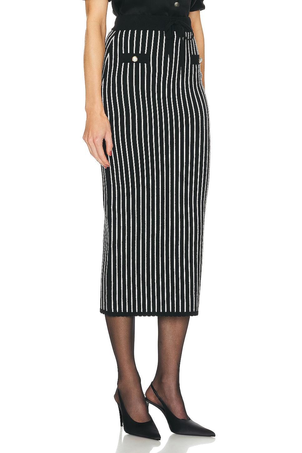 Alessandra Rich Pinstripe Knitted Midi Skirt in Black Product Image