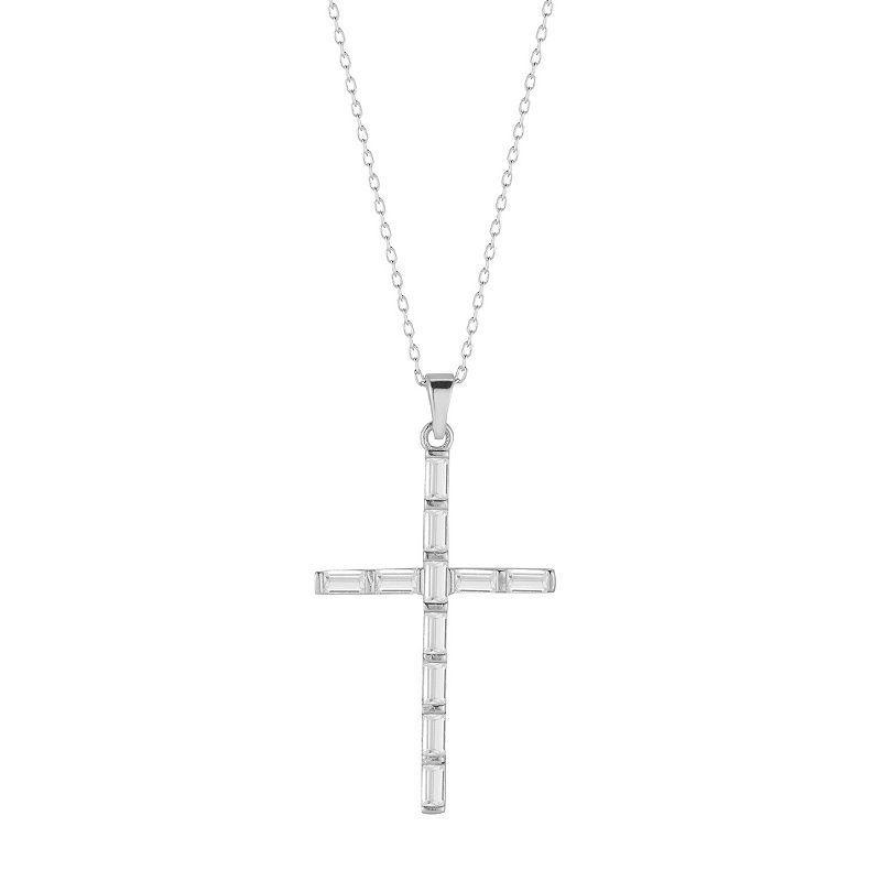 Sunkissed Sterling Baguette-Cut Cubic Zirconia Cross Pendant Necklace, Womens, Silver Tone Product Image