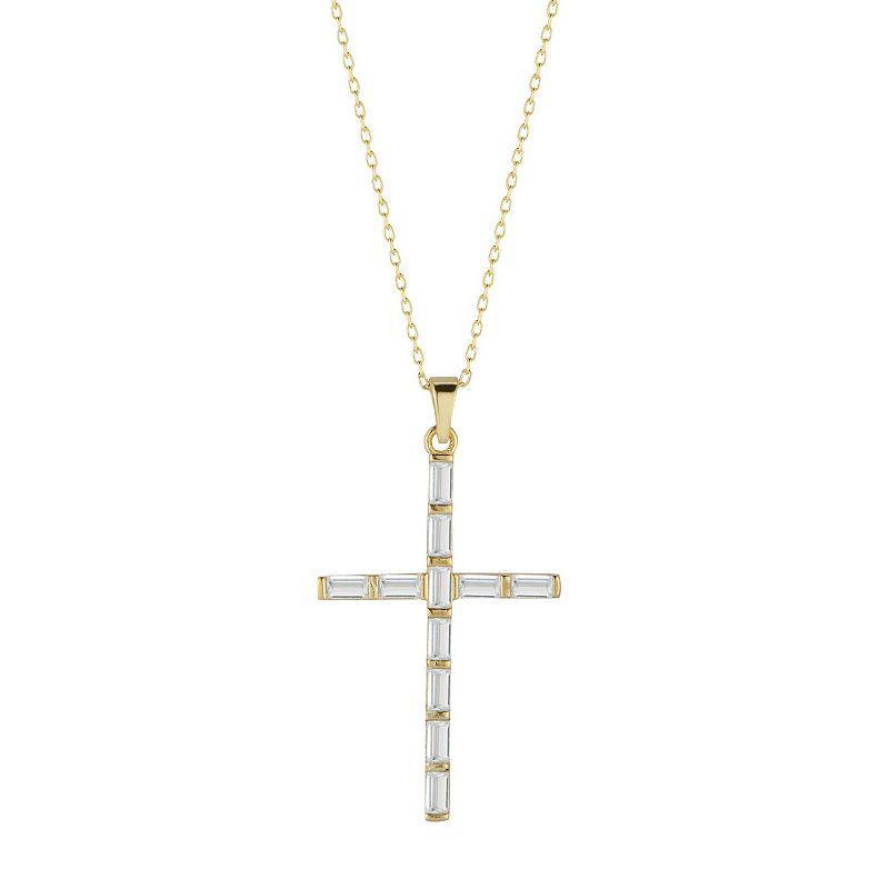 Sunkissed Sterling Baguette-Cut Cubic Zirconia Cross Pendant Necklace, Womens, Gold Tone Product Image