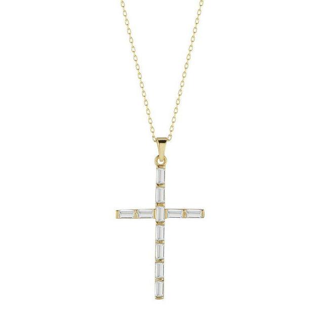 Sunkissed Sterling Baguette-Cut Cubic Zirconia Cross Pendant Necklace, Womens, Gold Tone Product Image