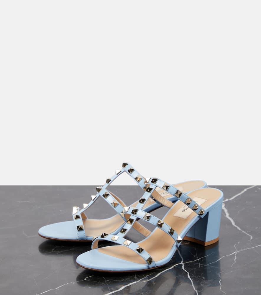 Valentino Rockstud Caged 60 Leather Sandal In Blue Product Image