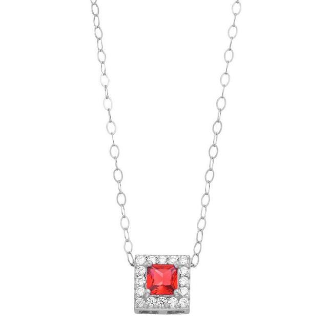 Aleure Precioso Sterling Silver Lab-Created Gemstone & Cubic Zirconia Square Halo Necklace, Womens Red Product Image