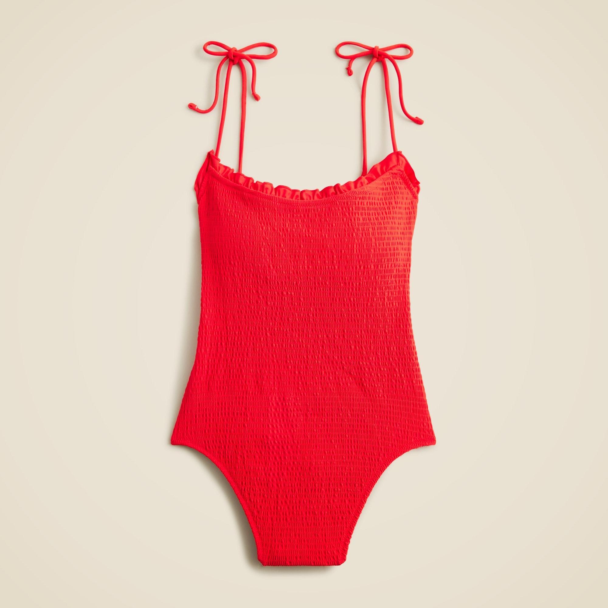 Smocked tie-shoulder one-piece swimsuit Product Image