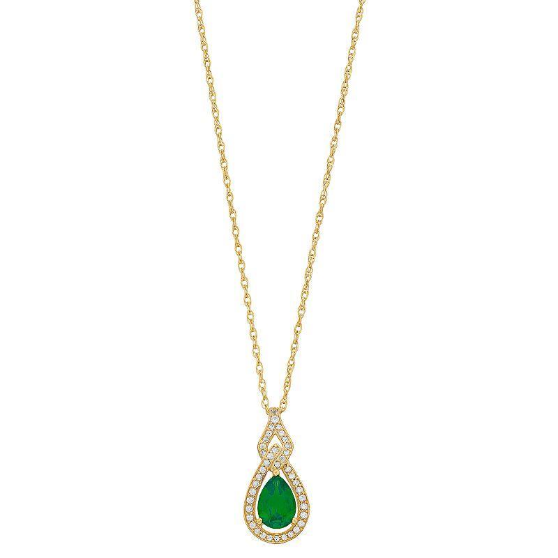 10k Gold Gemstone & 1/6 Carat T.W. Diamond Pendant, Womens Green Product Image