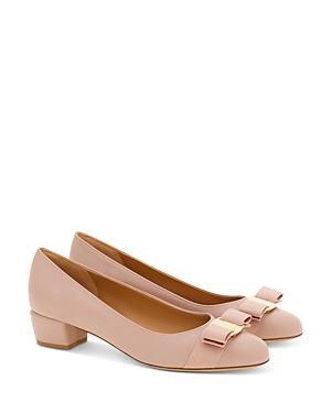 Ferragamo Womens Vara Soft Bow Detail Pink Block Heel Pumps Product Image