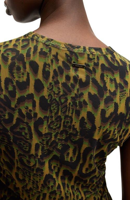 Ellie Mesh Leopard Print T-shirt In Teresa Khaki Green Product Image