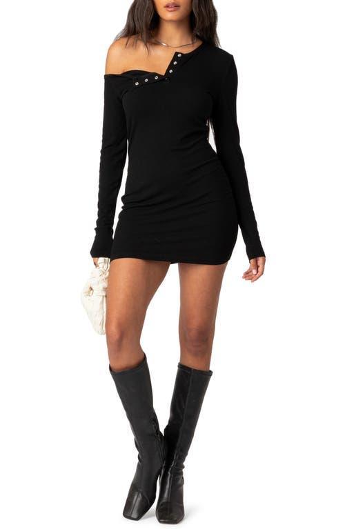 EDIKTED Soleste Long Sleeve Rib Henley Minidress Product Image