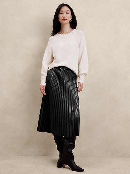 Vegan Leather Pleated Midi Skirt Product Image