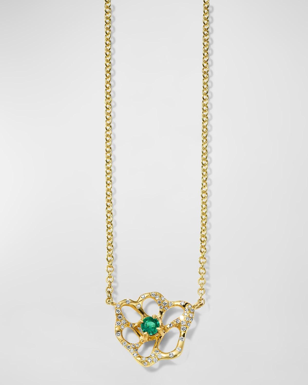 Womens Stardust 18K Yellow Gold, Emerald & 0.15 TCW Diamond Small Flower Pendant Necklace Product Image