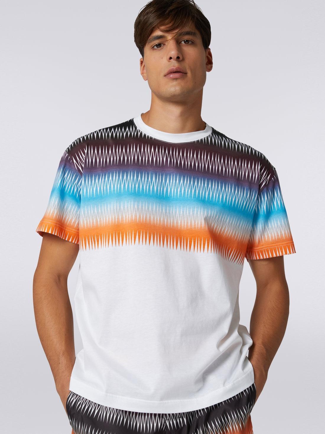 Oversized cotton crew-neck T-shirt with dégradé zigzag print Multicoloured | Missoni Product Image