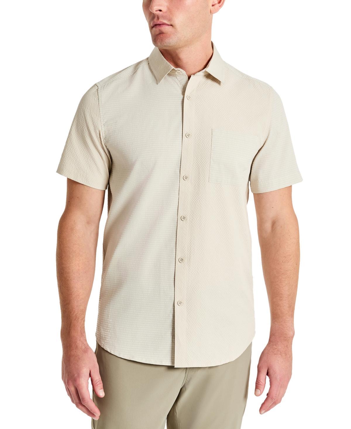 Kenneth Cole Mens Slim Fit Short-Sleeve Mixed Media Sport Shirt Product Image