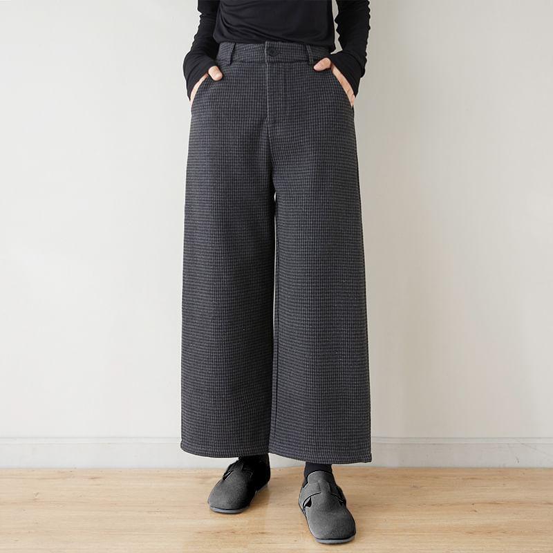 Mid Waist Houndstooth Cropped Wide Leg Pants product image