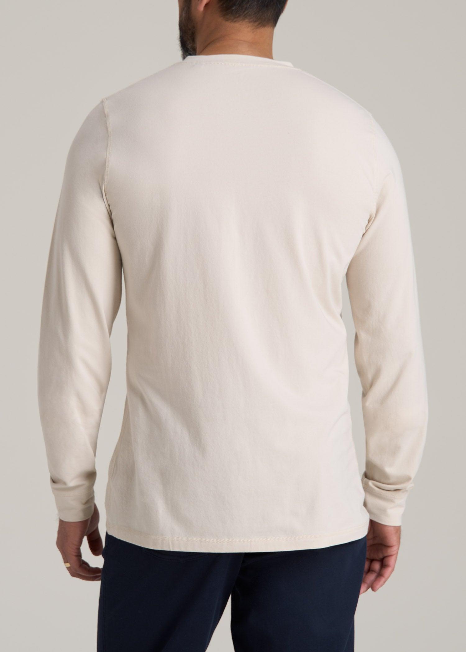 Pima Stretch Knit Henley Shirt for Tall Men in Light Stone Male Product Image