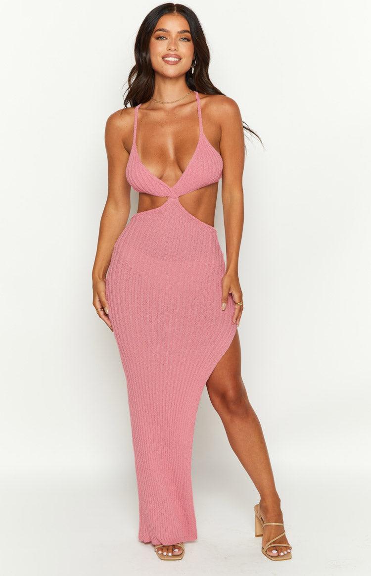 Hallie Pink Knit Cut Out Midi Dress Product Image