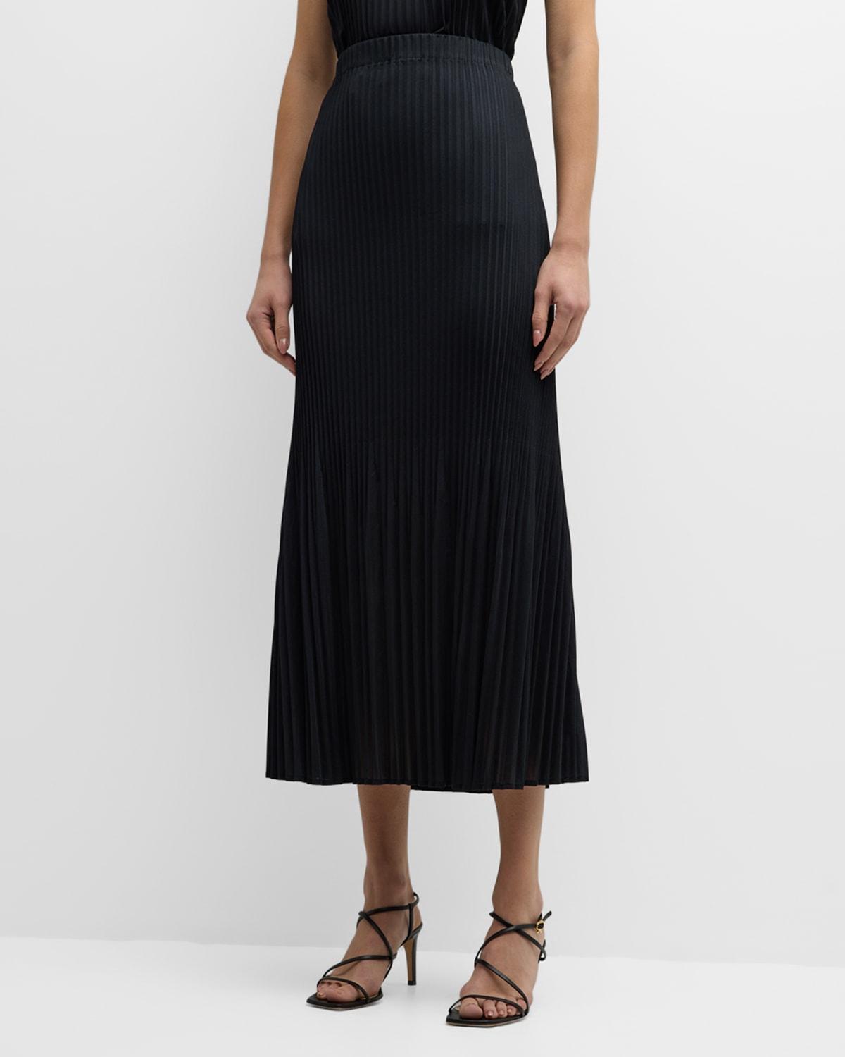 Pleated A-line Crepe De Chine Midi Skirt Product Image