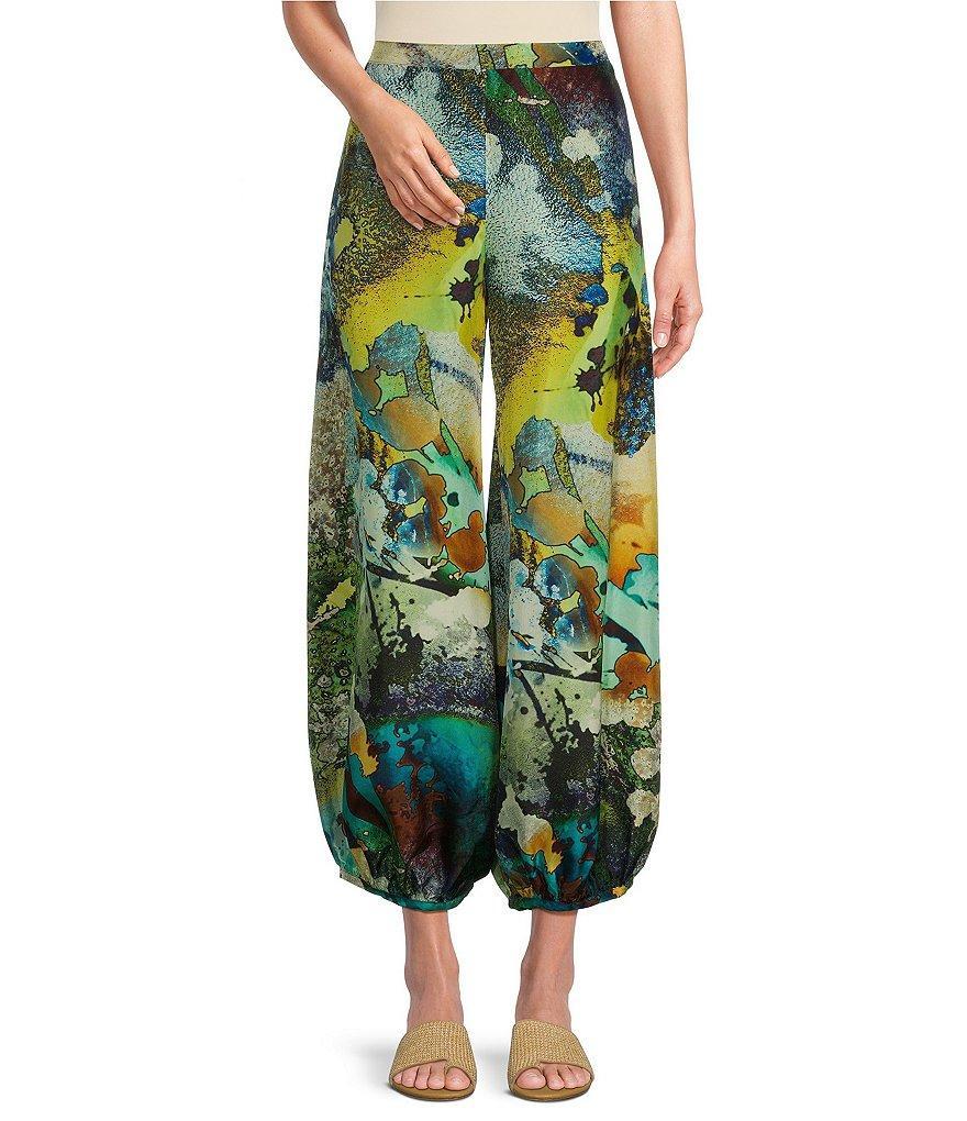 Bryn Walker Silk Canale Print Wide-Leg Pull-On Cropped Pants product image