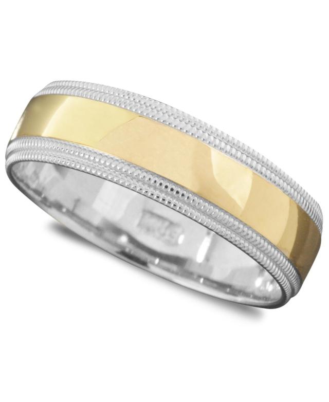 Mens 14k Gold and 14k White Gold Ring, Milgrain Edge (Size 6-13) Product Image