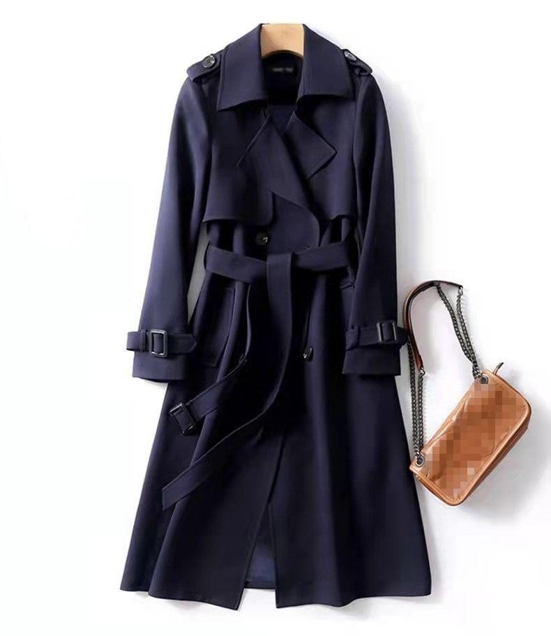 Lapel Collar Plain Midi Double-Breasted Trench Coat Product Image