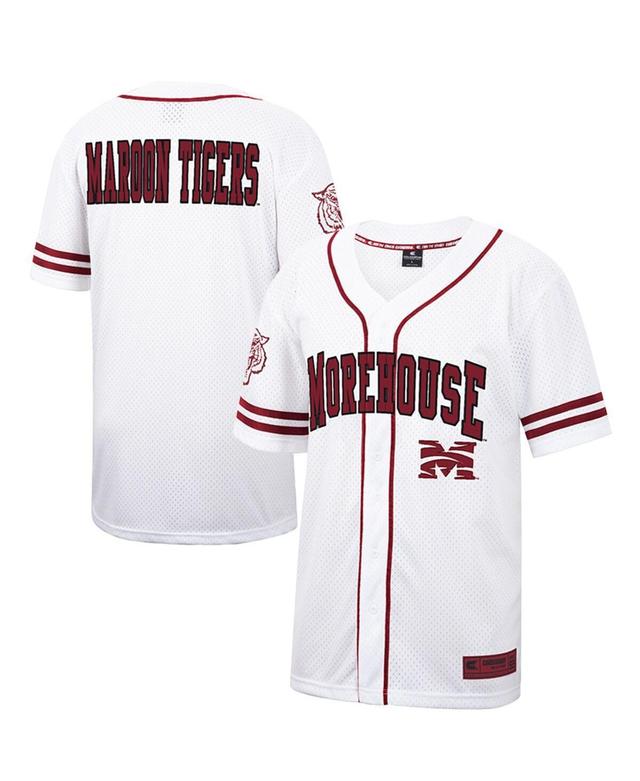 Mens Colosseum White Morehouse Maroon Tigers Free Spirited Mesh Button-Up Baseball Jersey - White Product Image