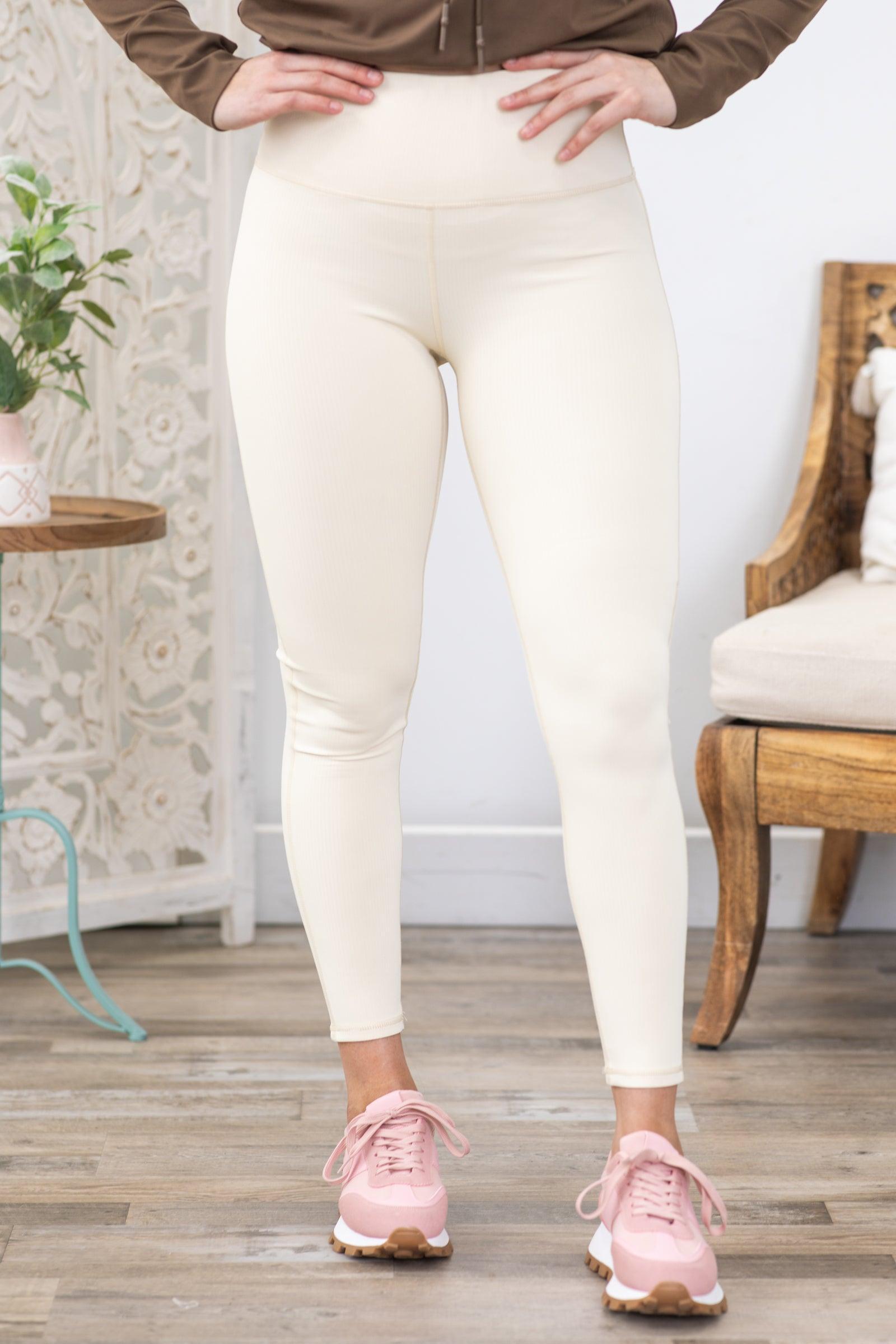 Natural Jacquared Ribbed High-Waisted Leggings Product Image