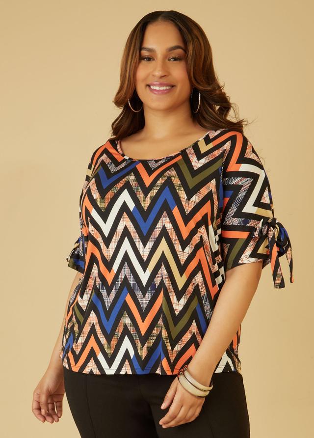 Plus Size Printed Grommet Detailed Top Ashley Stewart Product Image