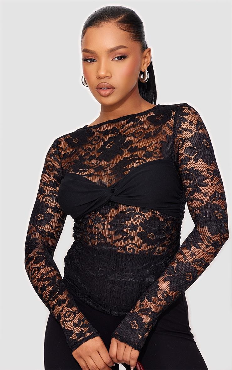 Black Bust Detail Lace Long Top product image