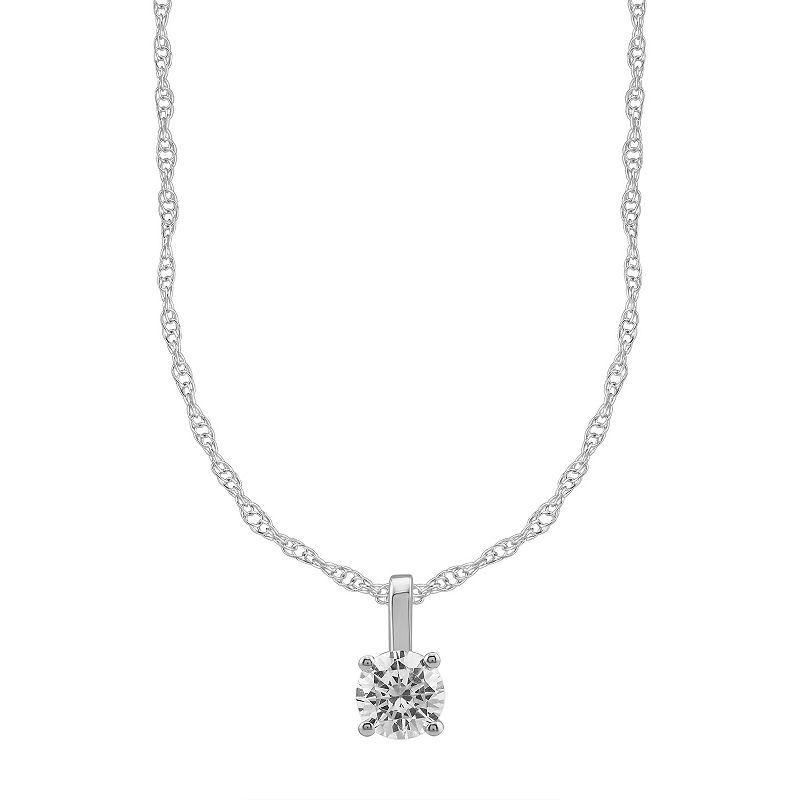 14k White Gold 1/4 Carat T.W. Round Cut GSI Certified Diamond Solitaire Pendant Necklace, Womens Product Image