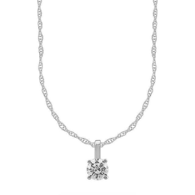 14k White Gold 1/4 Carat T.W. Round Cut GSI Certified Diamond Solitaire Pendant Necklace, Womens Product Image