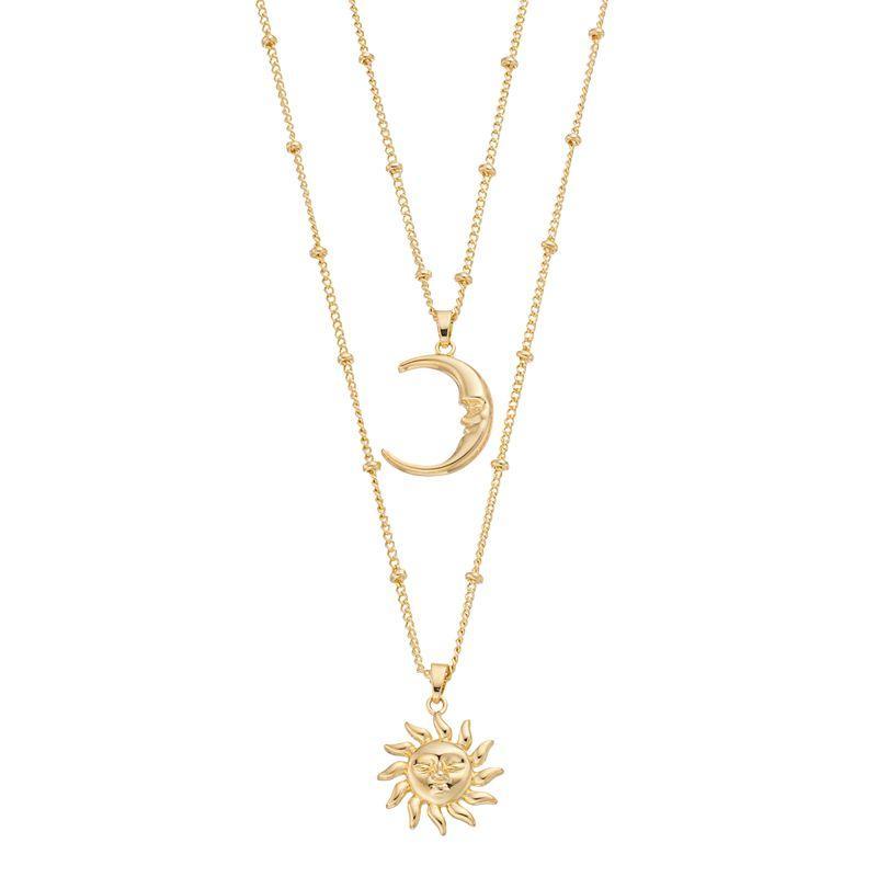 City Luxe Gold Tone Sun & Moon Duo Pendant Necklaces Set, Womens, White Product Image