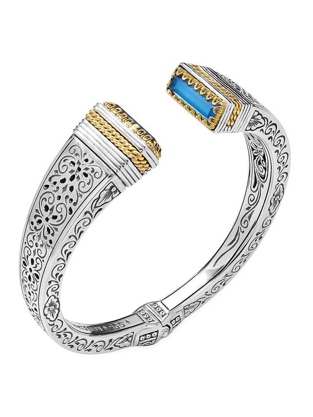 Womens Dome 18K Gold, Sterling Silver & Blue Spinel Bangle Bracelet Product Image