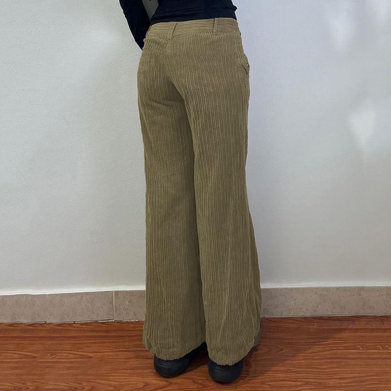 High Waist Corduroy Wide Leg Cargo Pants Product Image