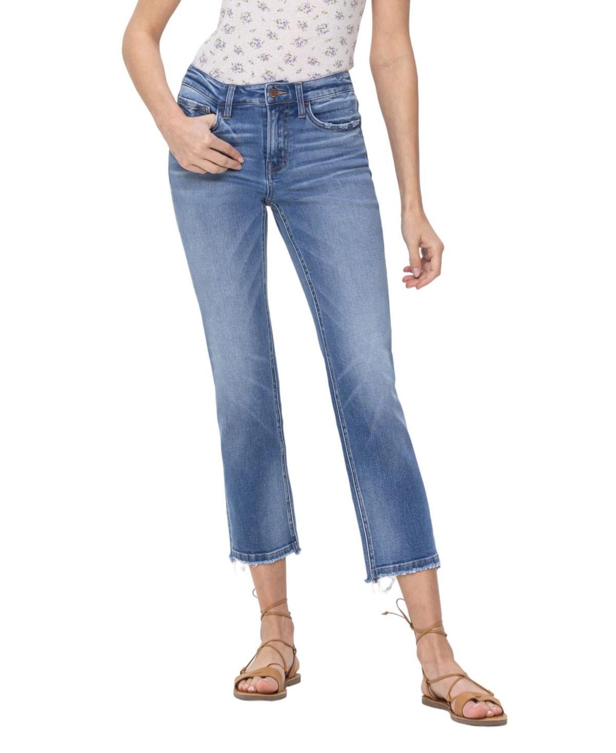 Flying Monkey Womens Mid Rise Cropped Step Hem Straight Jeans Product Image