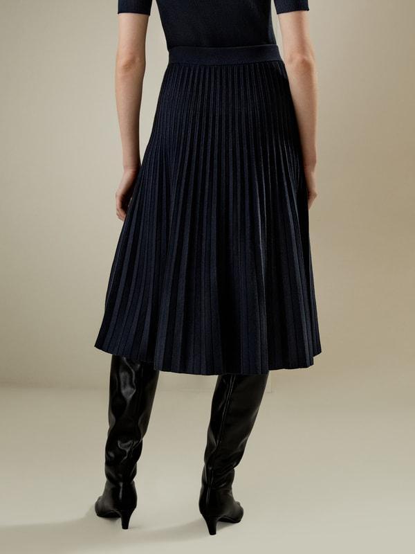 Pleated A-line Merino Wool Skirt Product Image