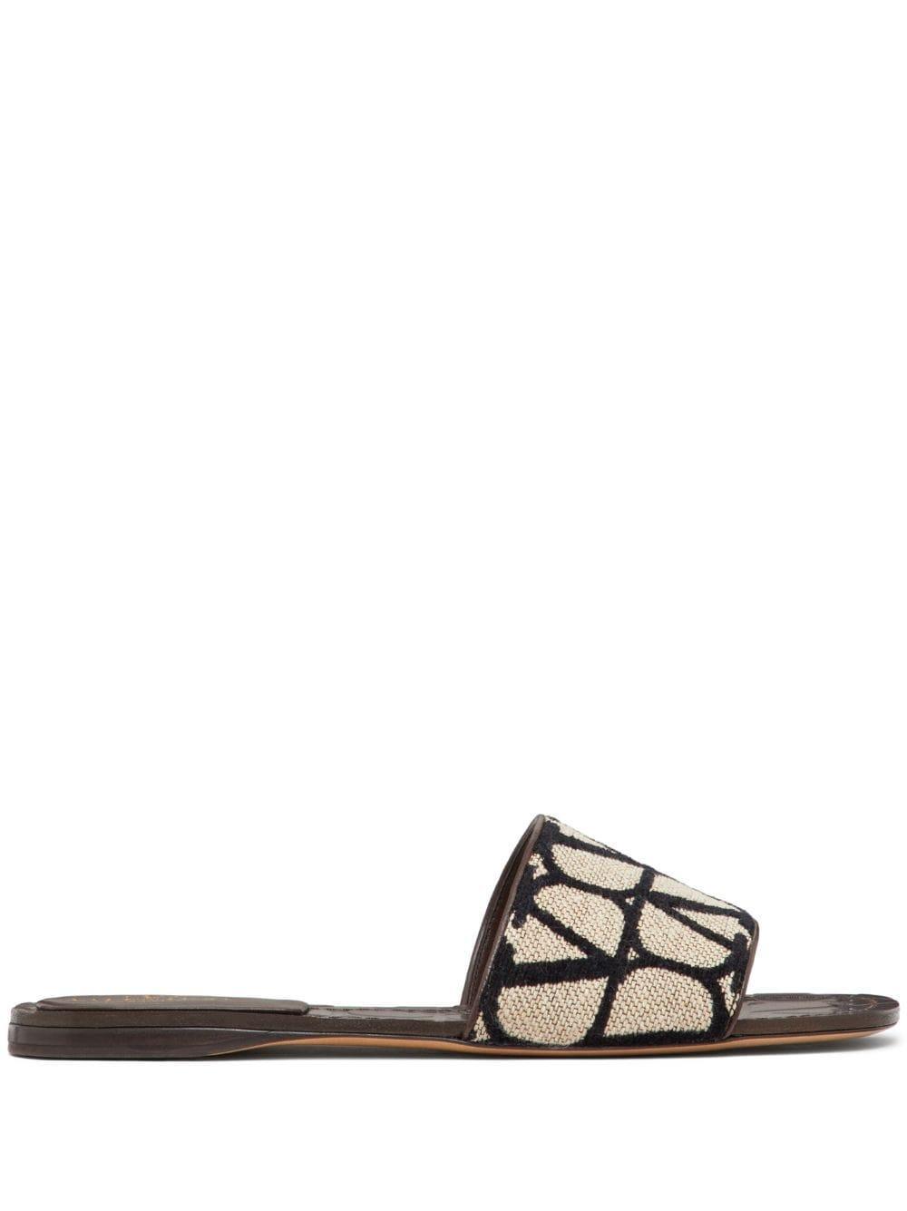 VALENTINO GARAVANI Vlogo Toile Iconographe Slides In Brown Product Image