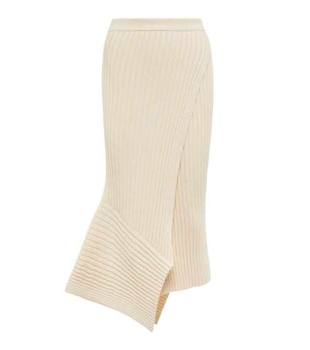 Asymmetric Panel Ribbed Skirt In Neutrals Product Image