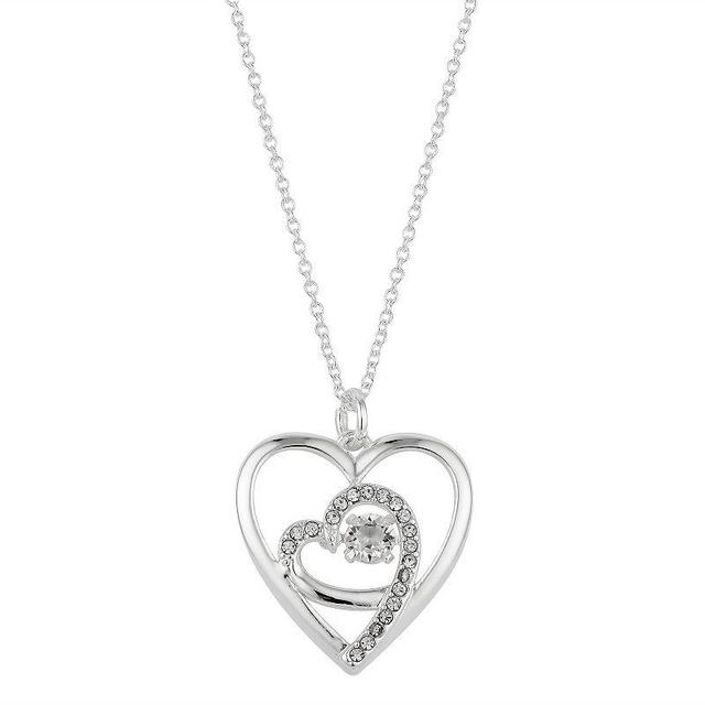 Brilliance Crystal Double Heart Pendant Necklace, Womens Silver Tone Product Image