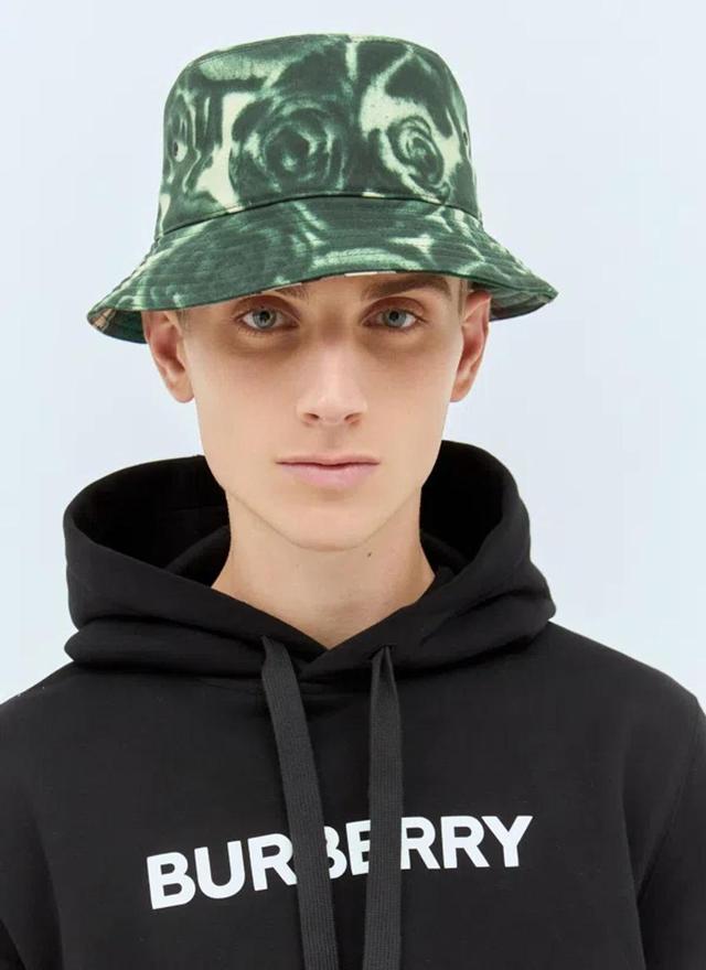 BURBERRY Rose Print Wax Bucket Hat In Green Product Image