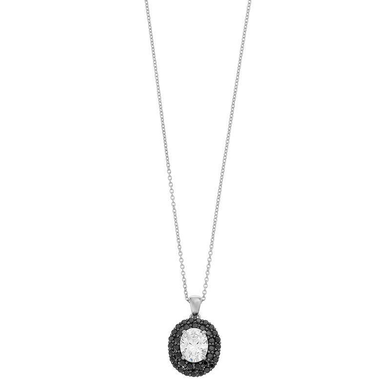 SIRI USA by TJM Sterling Silver White & Black Cubic Zirconia Oval Pendant Necklace, Womens Product Image