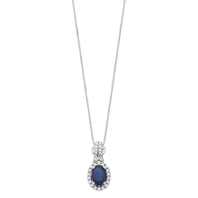 Gemminded 10k White Gold Sapphire & 1/7 Carat T.W. Diamond Pendant Necklace, Womens 10k Whgold Product Image