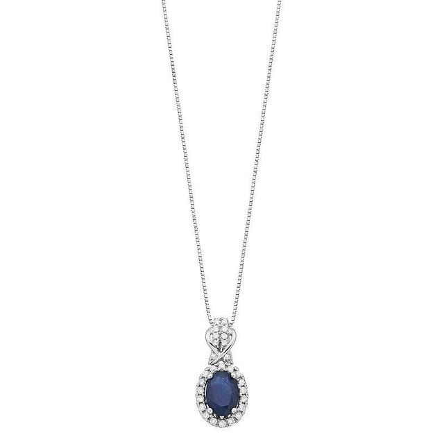 Gemminded 10k White Gold Sapphire & 1/7 Carat T.W. Diamond Pendant Necklace, Womens Blue Product Image