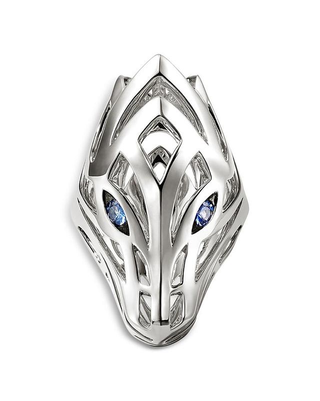 Womens Naga Dragon Sterling Silver & Blue Sapphire Saddle Ring Product Image