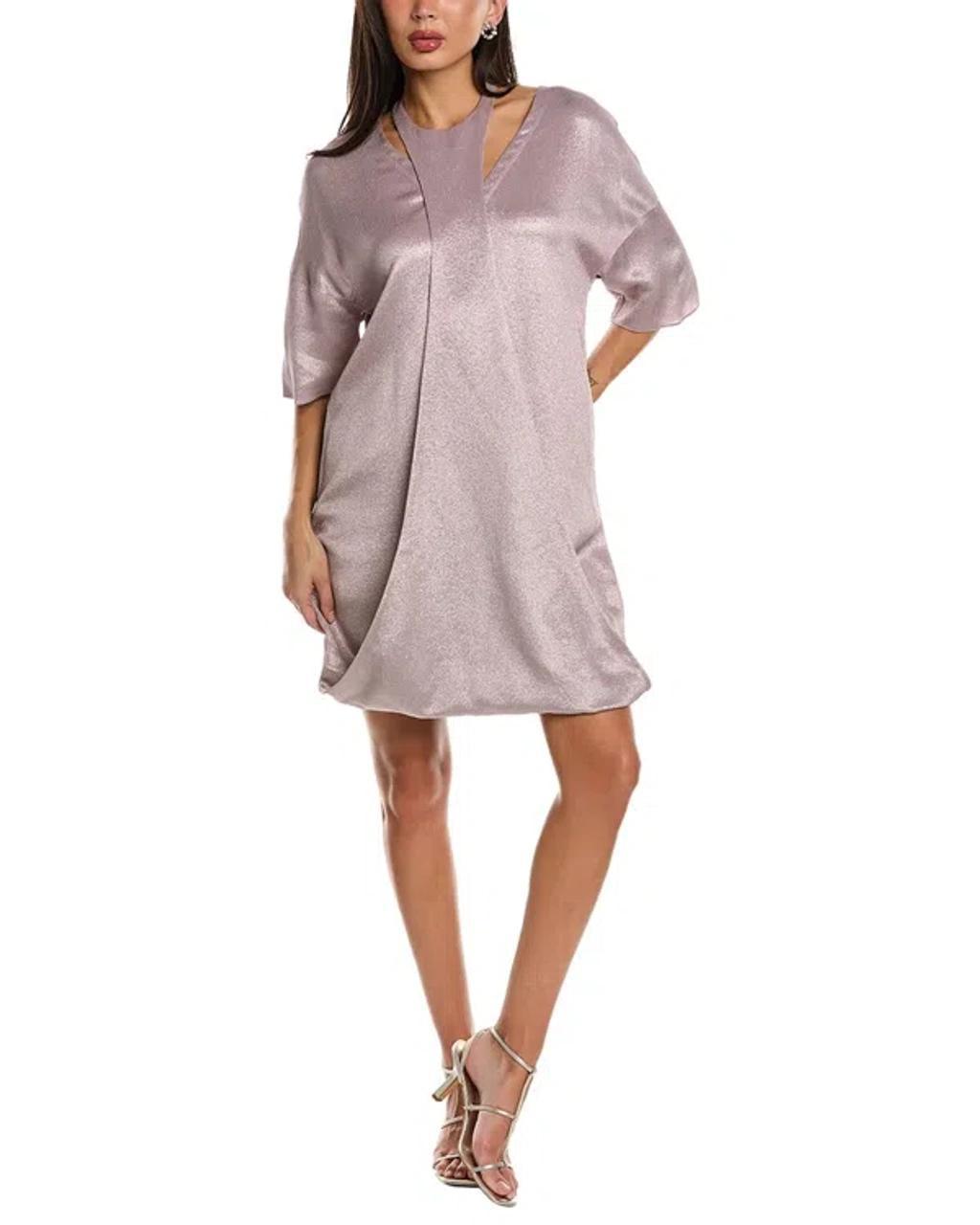 Metallic Silk-lined Shift Dress In Purple Product Image