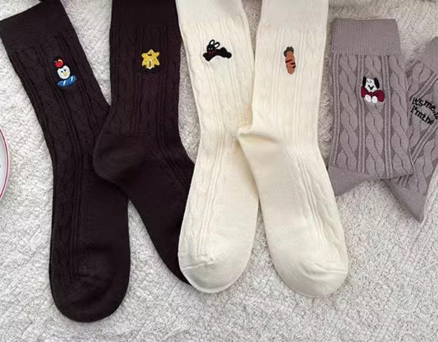 Embroidered Animal Crew Socks Set Product Image