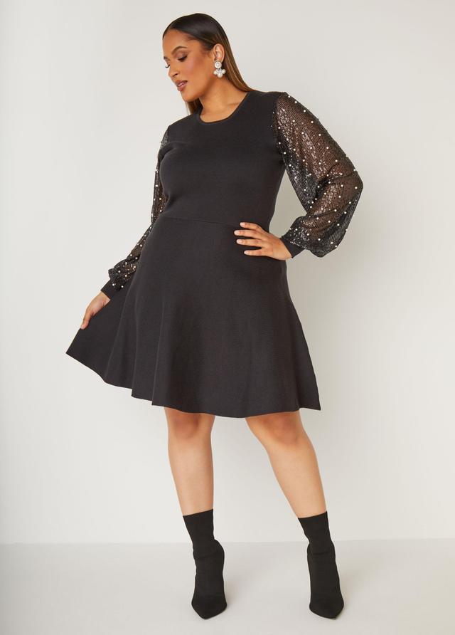 Embellished Mesh Sweater Dress Product Image