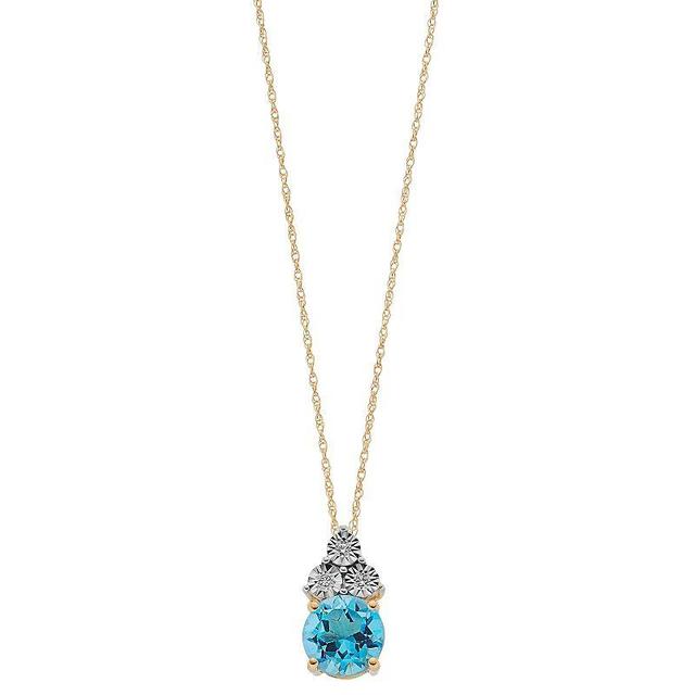 10k Gold Blue Topaz & White Topaz Pendant Necklace, Womens Product Image