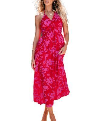 Women's Floral Print Halterneck Maxi Beach Dress Product Image