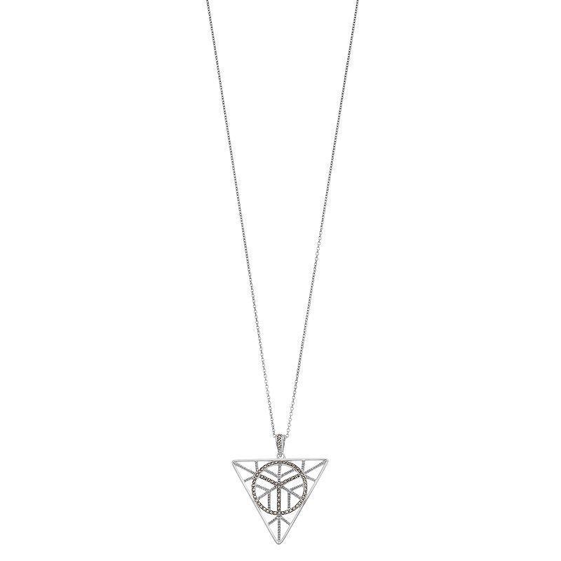 Lavish by TJM Sterling Silver Marcasite Lucky Triangle Peace Pendant Necklace, Womens Product Image