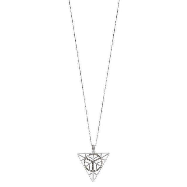 Lavish by TJM Sterling Silver Marcasite Lucky Triangle Peace Pendant Necklace, Womens Product Image