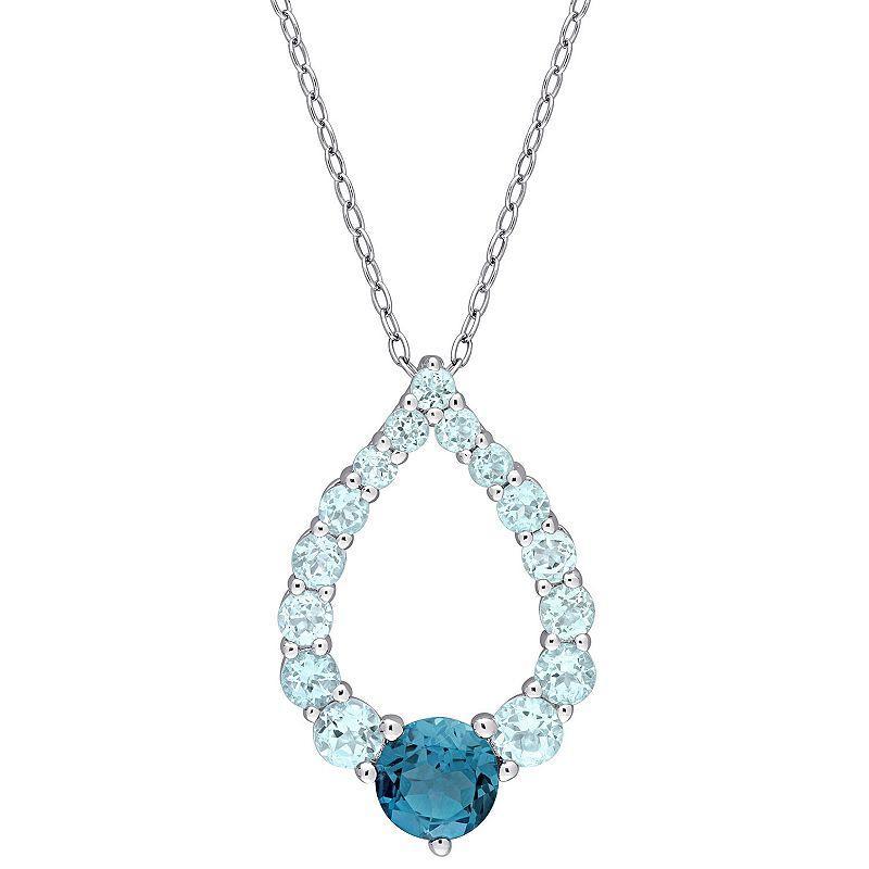 Stella Grace Sterling Silver London & Sky Blue Topaz Graduated Open Teardrop Pendant Necklace, Womens Product Image