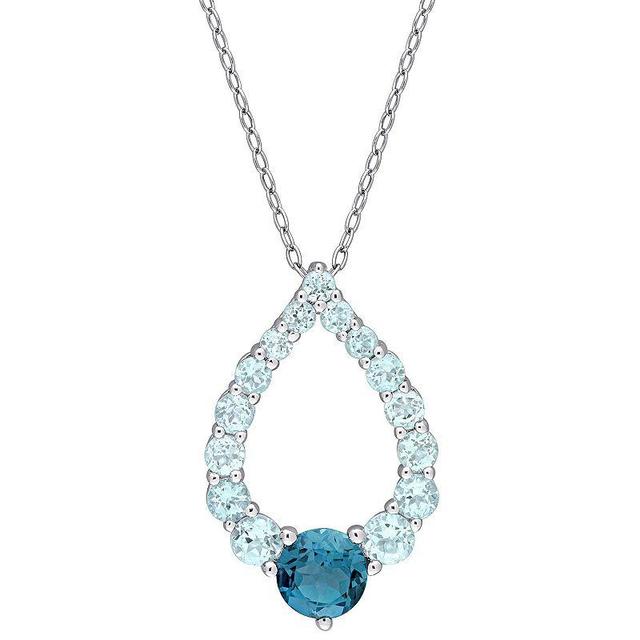 Stella Grace Sterling Silver London & Sky Blue Topaz Graduated Open Teardrop Pendant Necklace, Womens Product Image